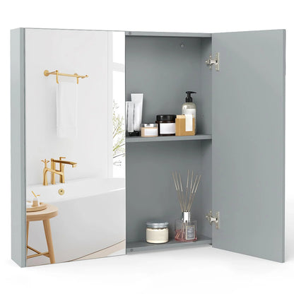 Sleek Medicine Cabinet with Double Mirrored Doors - Space-Saving Storage Solution for Your Bathroom