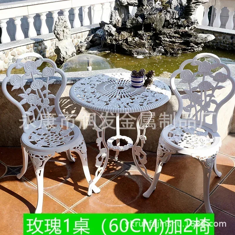 Italian Waterproof Iron Garden Furniture Sets Cast Aluminum Sun-Proof Courtyard Villa Outdoor Table and Chair Set