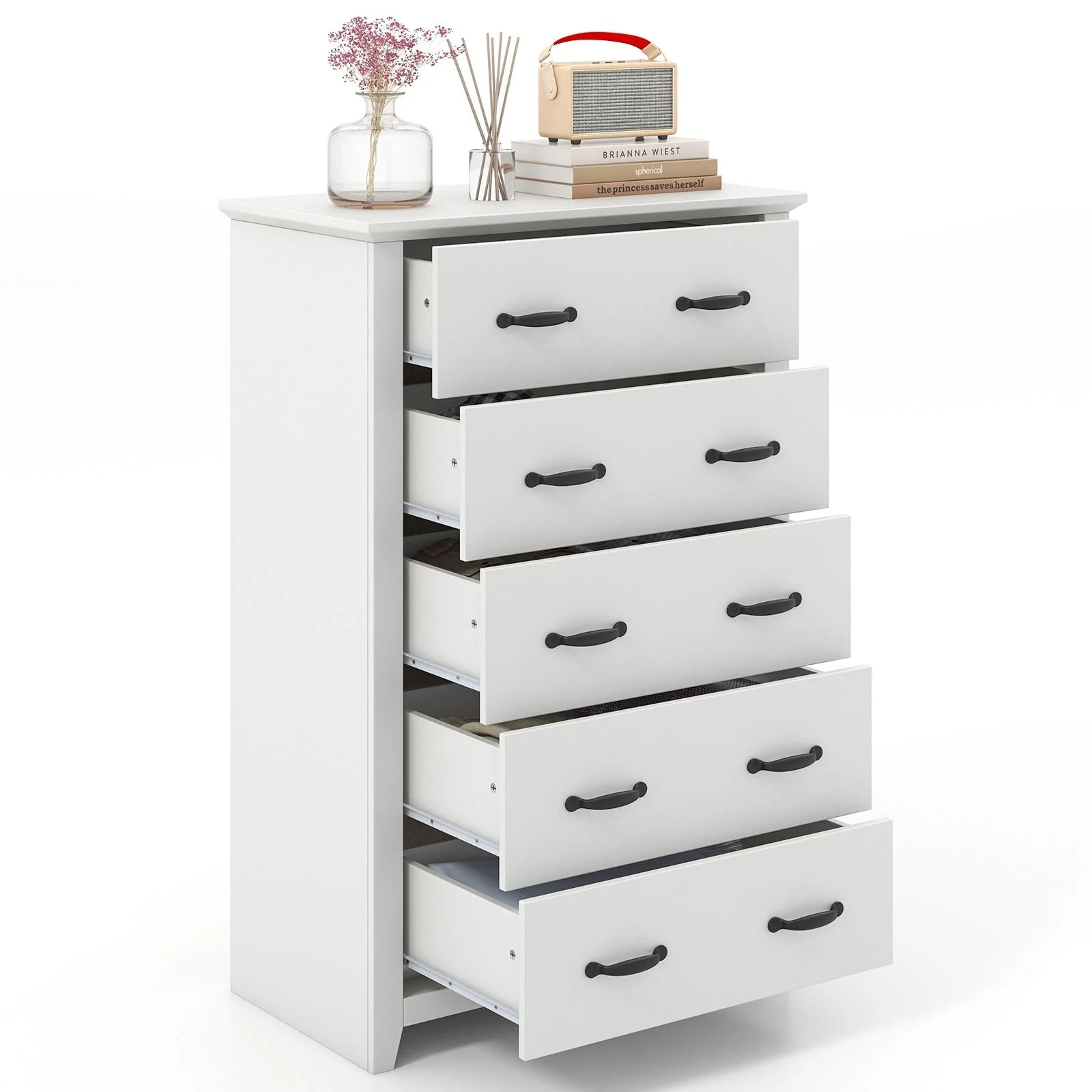 Dresser Vertical Chest of Drawers with 5 Pull-Out Drawers