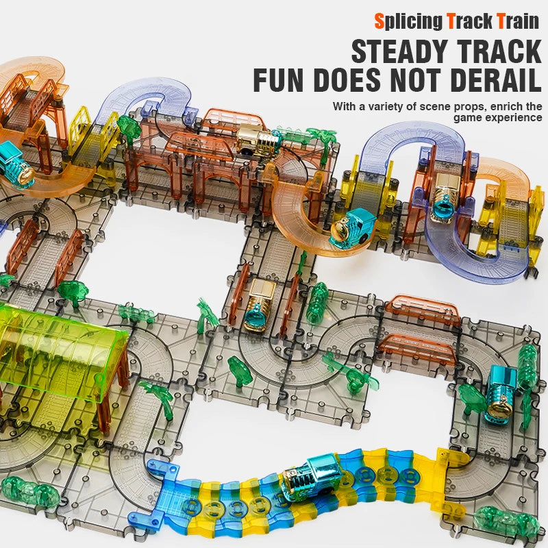 Electric Train Tracks Toys Splicing Track Trains Transparent Electric Toy Puzzle Assembly Kid Toys City Games Birthday Gifts Boy