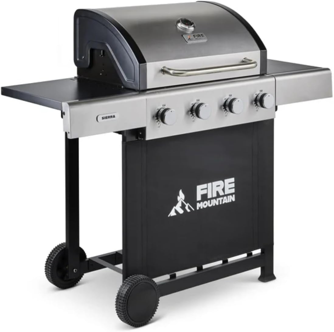 Sierra 4 Burner Gas BBQ Stainless Steel with Cast Iron Grill and Side Shelves Large Outdoor Barbecue for Garden Family Sized 60 X 42Cm Cooking Area