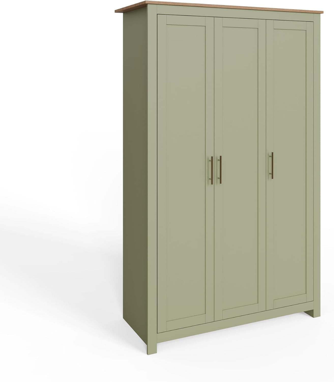 4 Piece Bedroom Furniture Set with 3 Door Wardrobe, 4 Drawer Chest & 2 Bedside Tables, Shaker Style Bedroom Storage Set with Oak Effect Tops