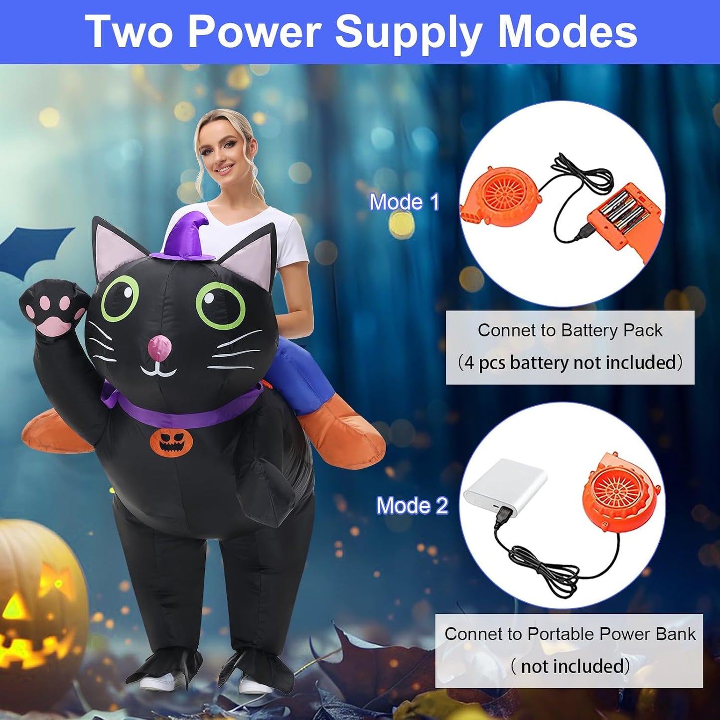 Inflatable Cat Costume for Adult Kids, Halloween Costumes Men Women Ride on Blow up Costumes Funny Fancy Dress Party Costumes (Adult)