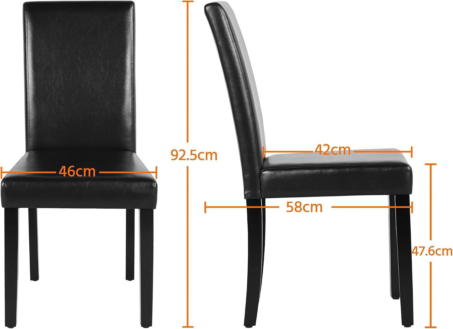 Faux Leather Dining Room Chair Set of 4 with High Back, Black | Upholstered Kitchen Chairs, 10.5Cm Thick Seat Cushion Armless Side Chairs with Solid Wood Legs for Dining Room, Living Room