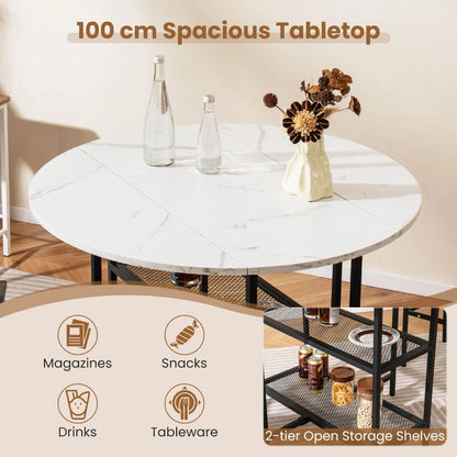 Round Kitchen Table Modern Dining Table with Drop Leaf Tabletop