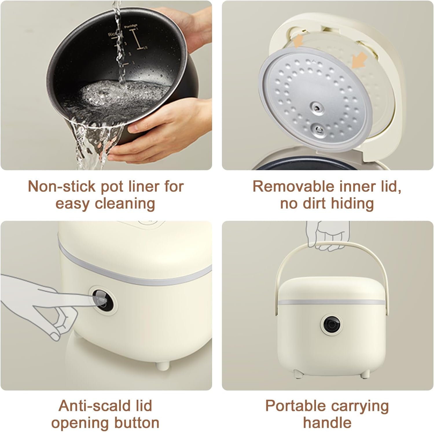 Small Rice Cooker, 4 Cup 2L Multifunctional with Steamer, Yellow | Smart Control, 7-Step Cooking; 6-In-1: Rice, Porridge, Soup, Steam, Keep Warm; Non-Stick Pot, Removable Lid, Compact