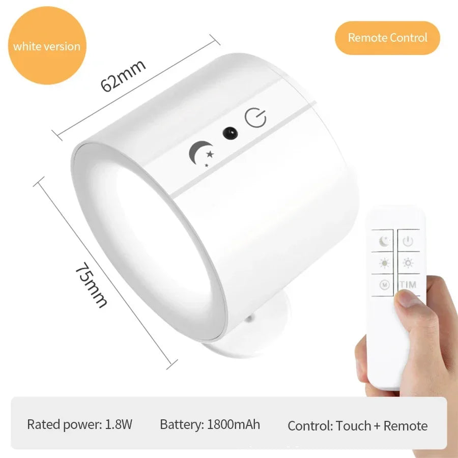 LED Wall Light Rechargeable Touch Double Head Wall Lamp 360° Rotation Wireless Remote Control LED Spotlight for Bedroom Lighting