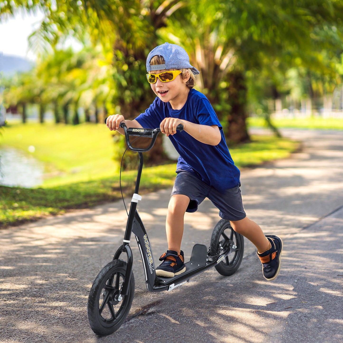 Kids Scooter Kick Scooter, with 12" EVA Tyres, Rear Brake, Big Wheels Scooter for 5-12 Years , Black