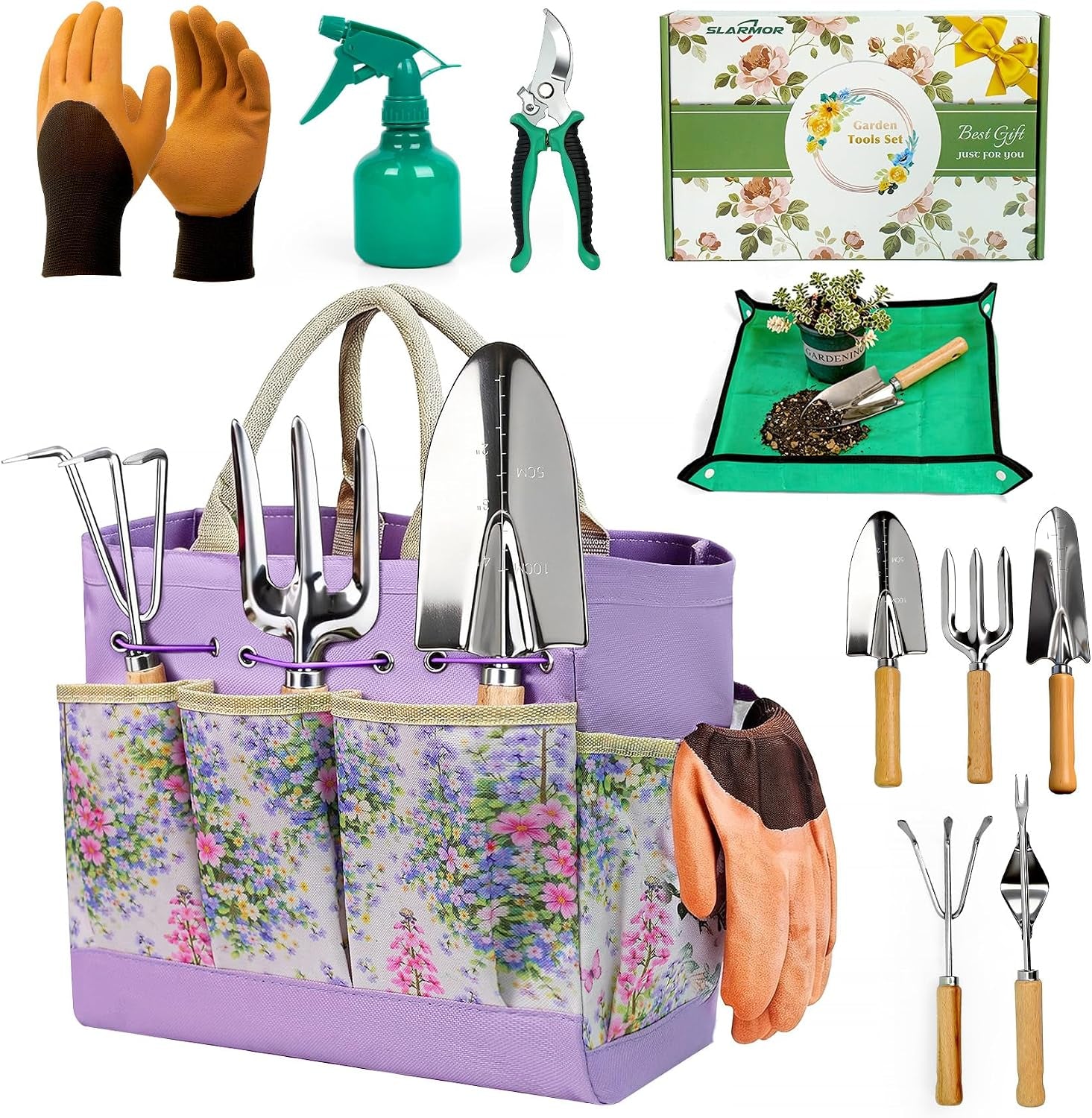 Garden Tools Set 10-Piece, Heavy Duty Gardening Tools Kit for Women & Men with Stainless Steel Hand Tool, Pruning Shears, Gloves, Bag - Ideal Gardening Gifts for Women & Gardeners