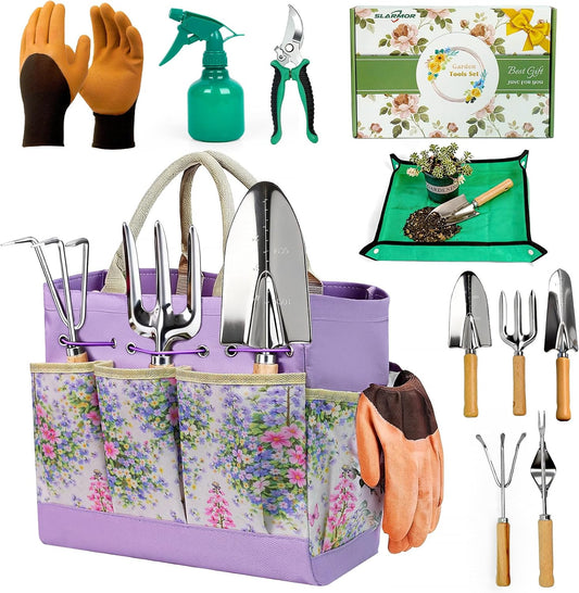 Garden Tools Set 10-Piece, Heavy Duty Gardening Tools Kit for Women & Men with Stainless Steel Hand Tool, Pruning Shears, Gloves, Bag - Ideal Gardening Gifts for Women & Gardeners