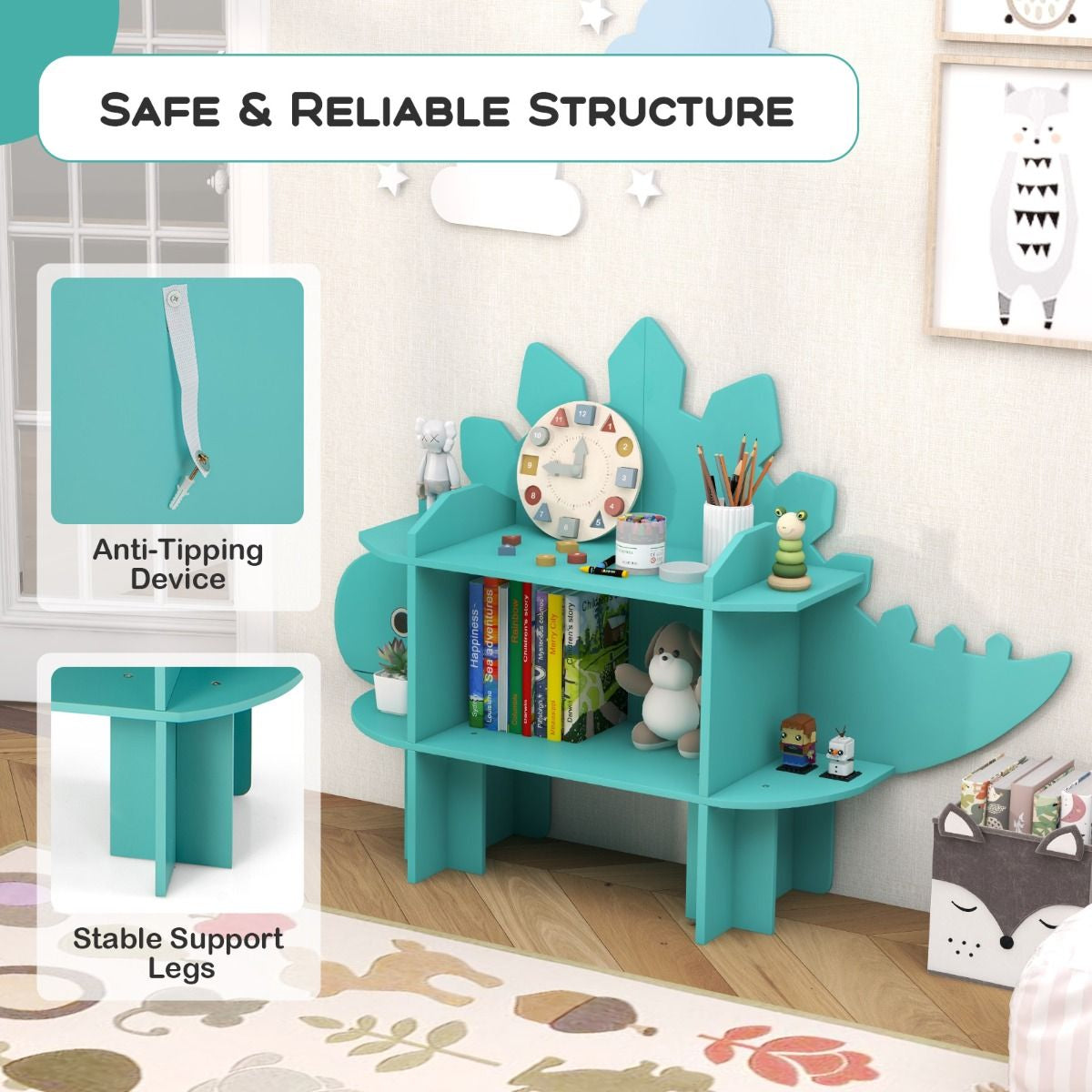 Kids Toy Storage Organizer with Anti-Toppling System for Play Room Nursery Kindergarten