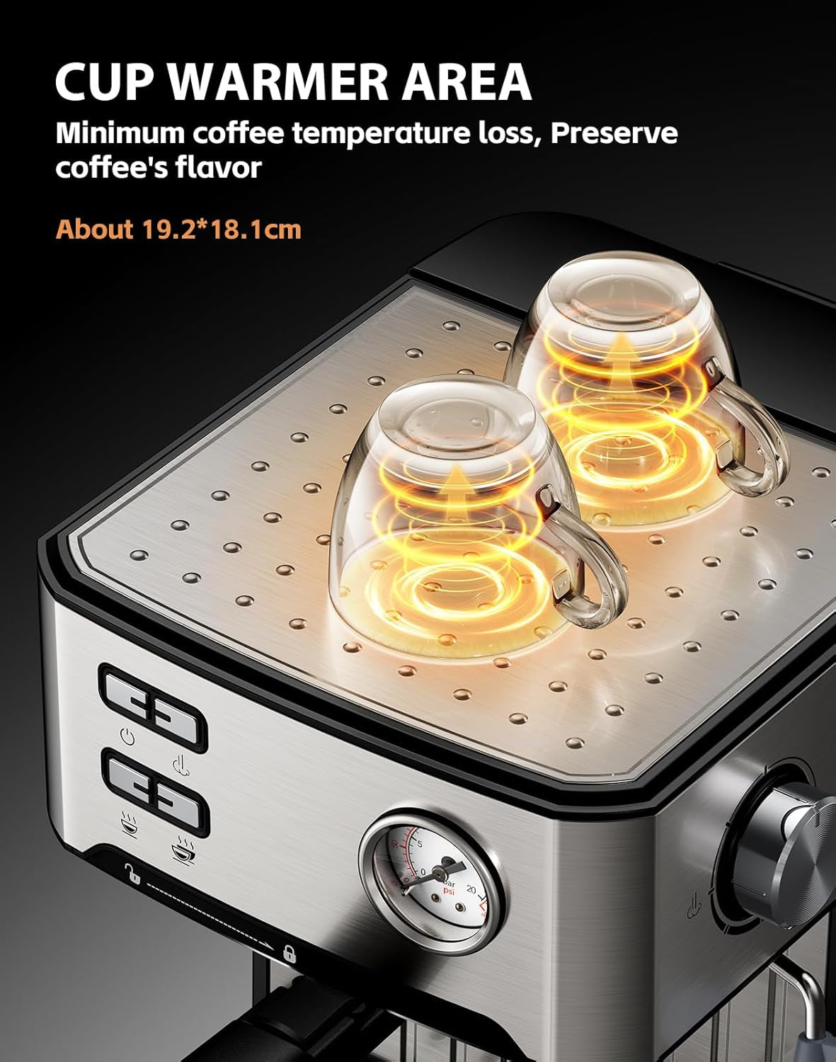 Espresso Machine, 20 Bar, 1.6L, Stainless Steel Coffee Machines | Milk Frother, Removable Water Tank, Warm Cup Area, Memory Function, Latte Machine, Espresso & Cappuccino Machines for Home