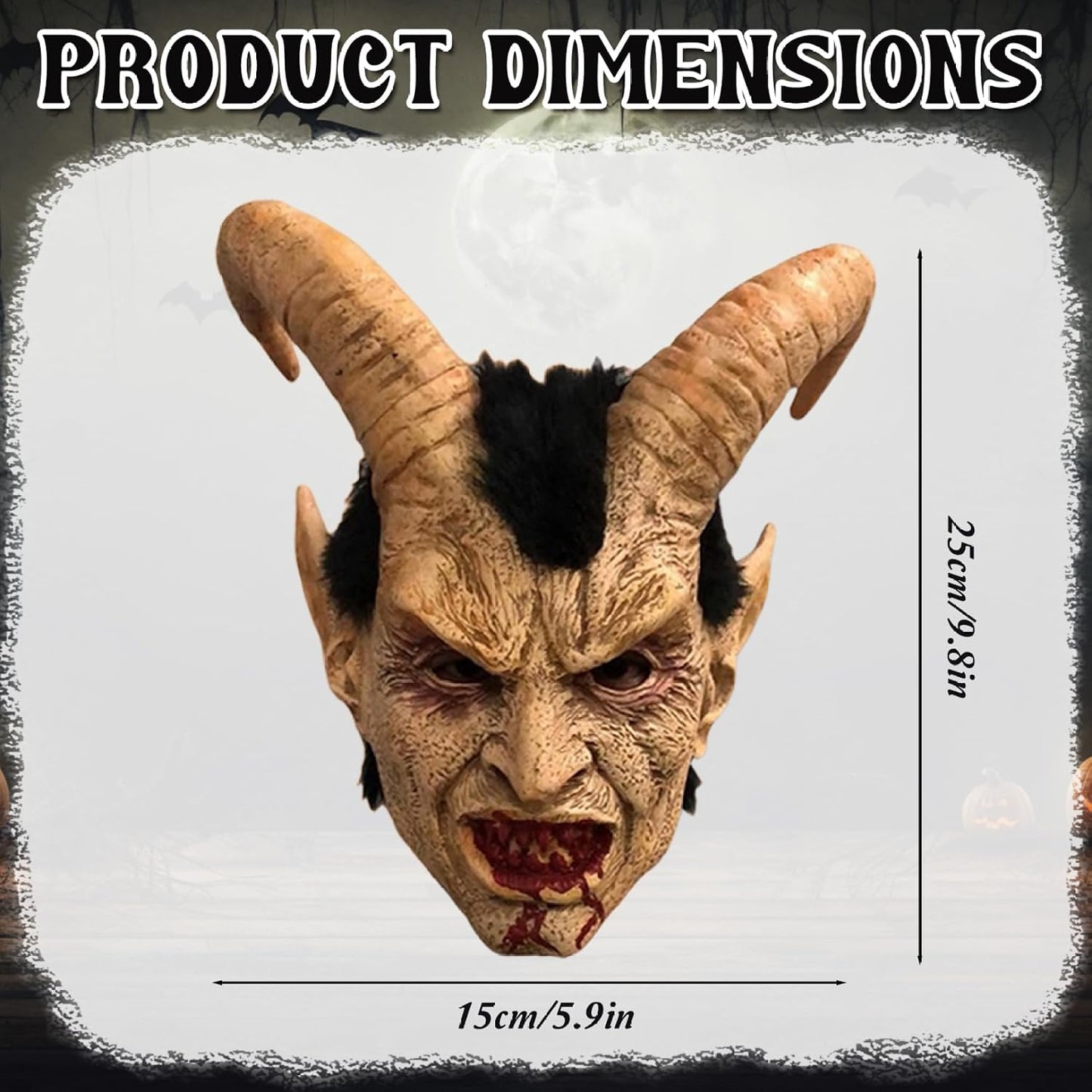 Realistic Animal Skull Demon Mask, Full Face Scary Mask with Hair Details for Halloween Decor