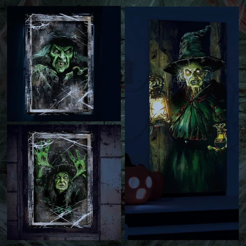 3PCS Halloween Window Door Cover Decor Set - Scary Fabric Clings, Halloween Curtain Window Banner Horror Ghosts Hanging Backdrop