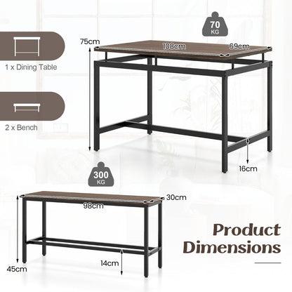 3 PCS Kitchen Dining Room Furniture Set with 108Cm Wooden Kitchen Table