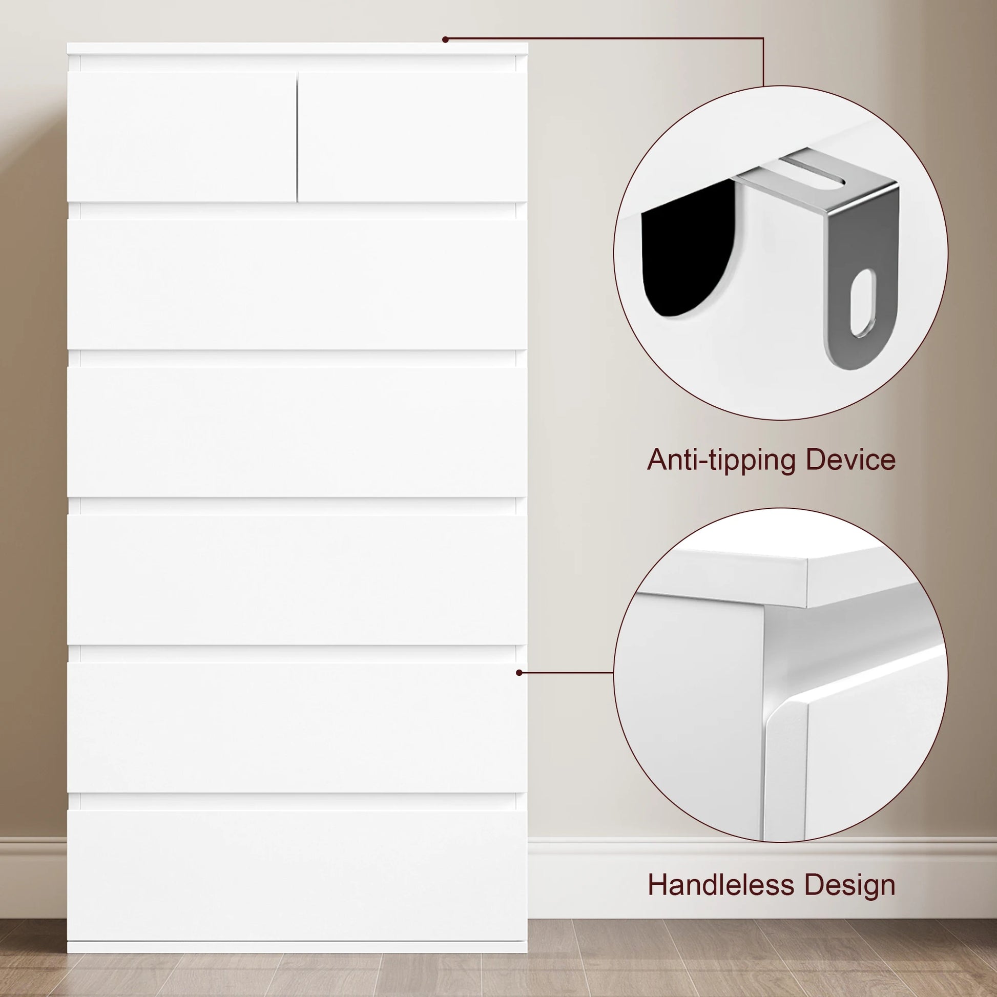 Chest of Drawers Bedroom, Tall Chest of Drawers with 7 Drawers, Bedroom Furniture Storage Cupboard Cabinet Bedroom Dresser, for Living Room Hallway 60X40X119Cm