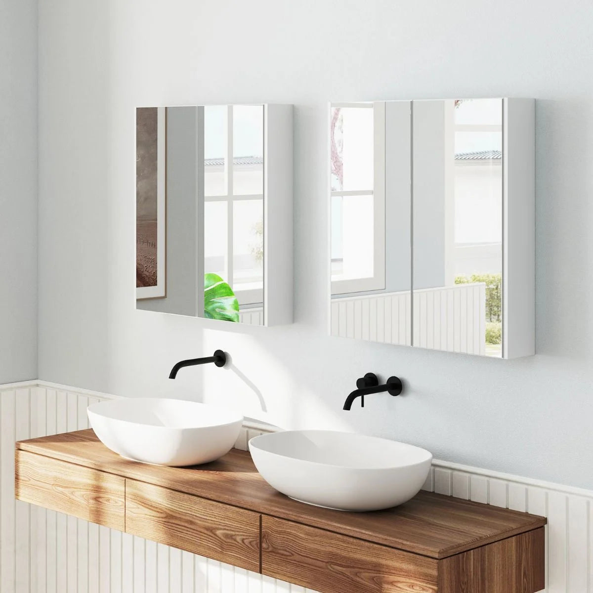 Sleek Medicine Cabinet with Double Mirrored Doors - Space-Saving Storage Solution for Your Bathroom