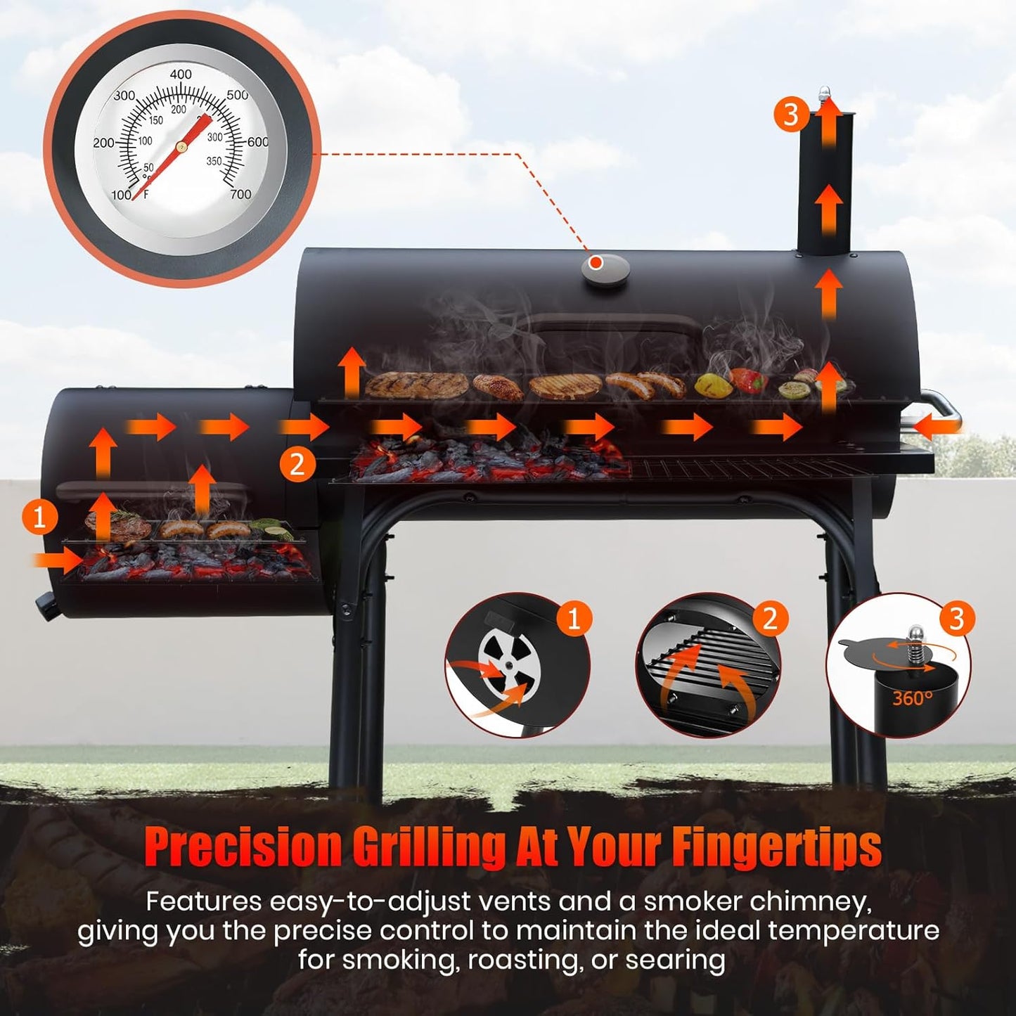 Ultimate Charcoal BBQ Grill with Offset Smoker - Perfect for Outdoor Cooking Adventures