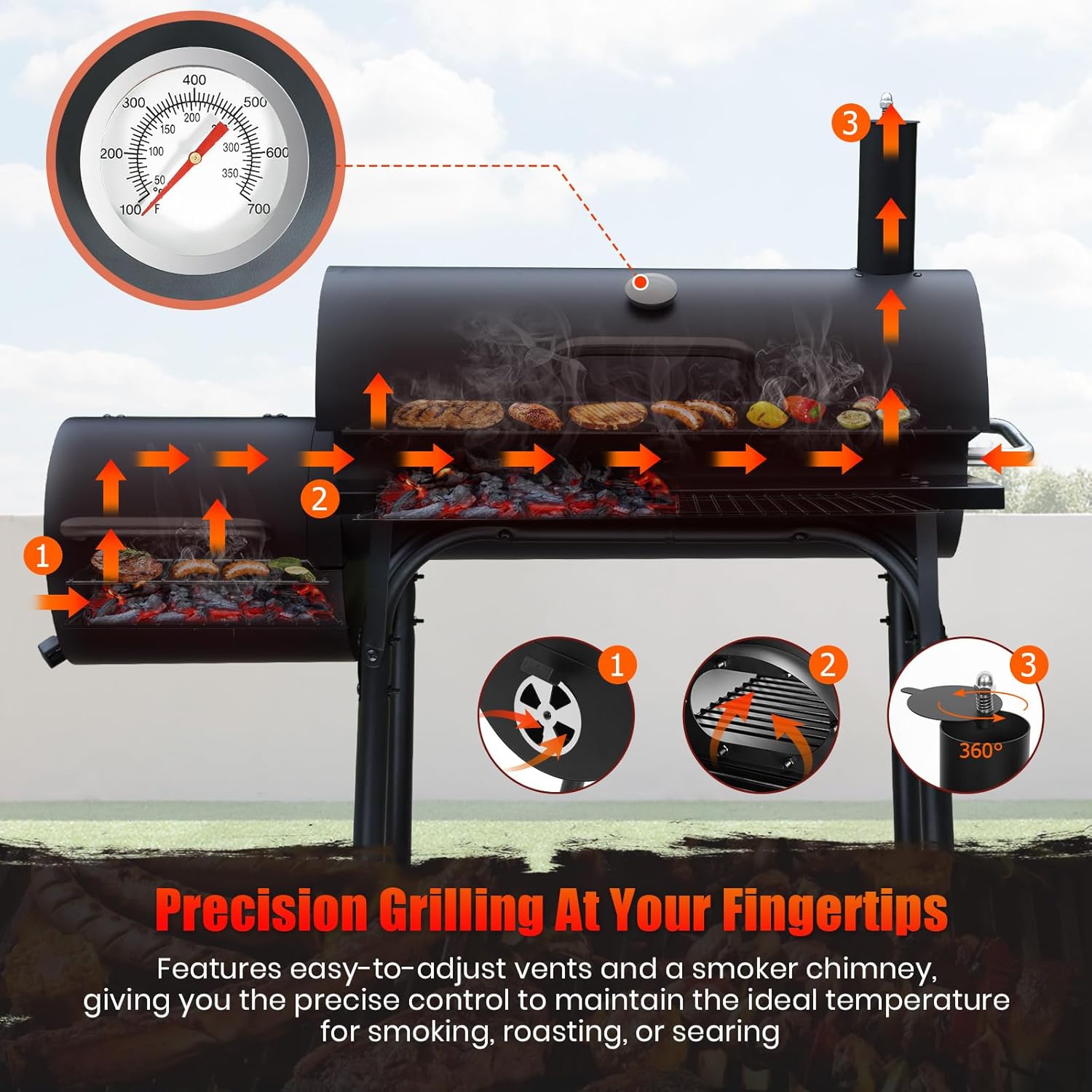 Ultimate Charcoal BBQ Grill with Offset Smoker - Perfect for Outdoor Cooking Adventures