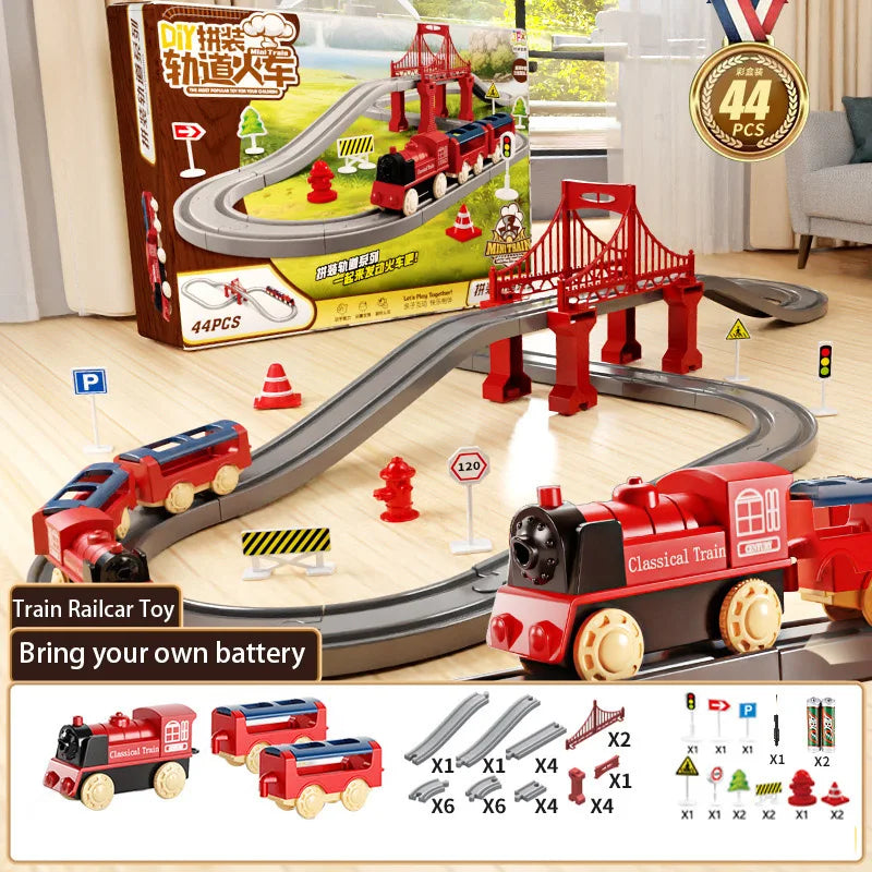44Pcs/Set Electric Train Track Sets Assembling Rail Train Car Toys Boy Educational Simulation Model Christmas Birthday Gift