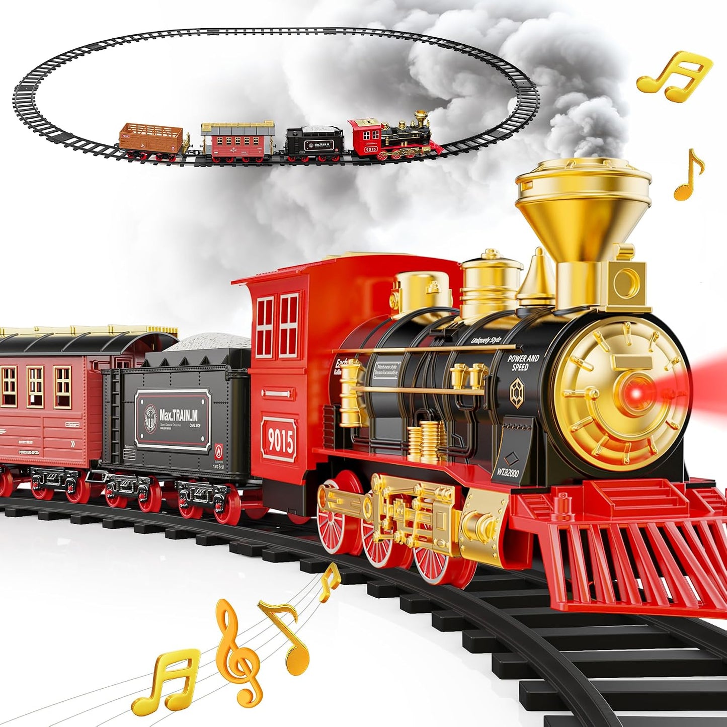 Christmas Electric Train Set for 3 4 5 6 Year Old Boys under Tree | Train Set for Kids Adults, Train for around the Christmas Tree, Steam Train Toy with Smoke