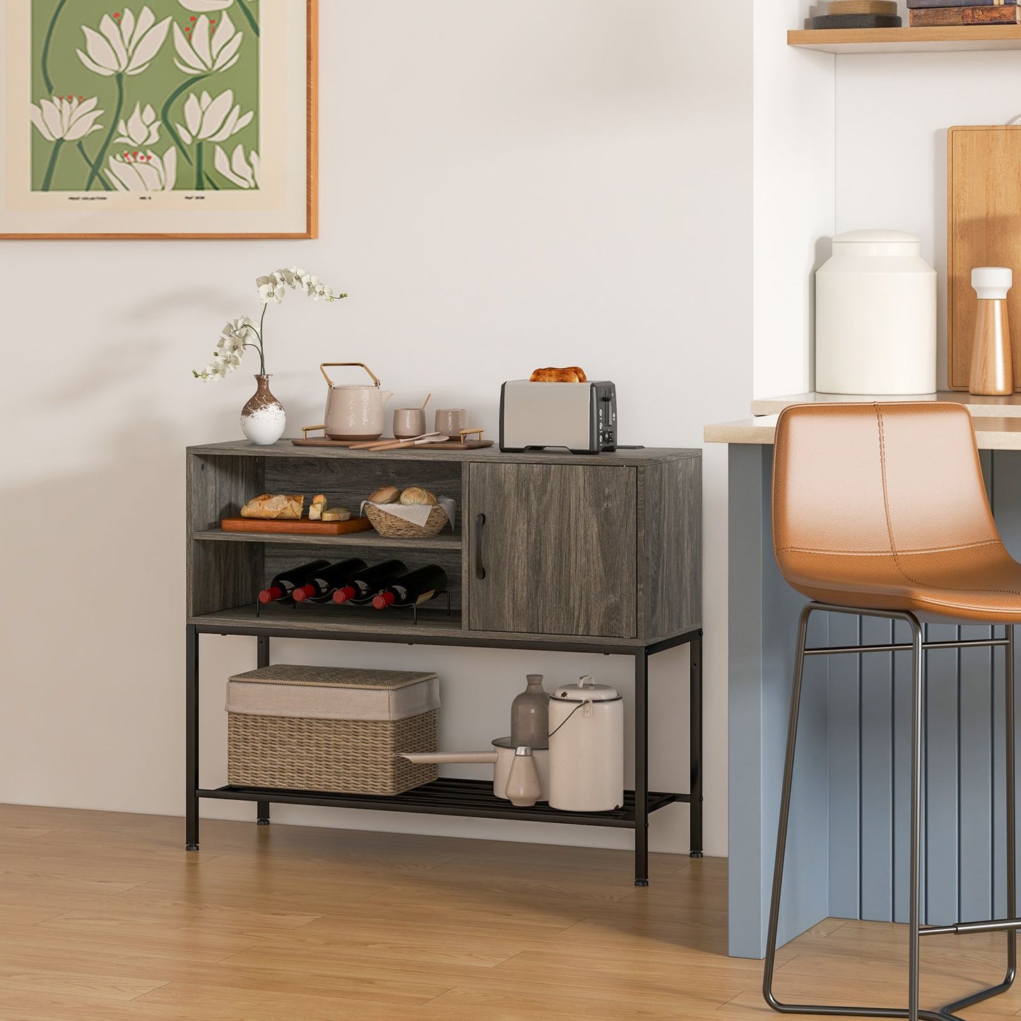 Sideboard Buffet Cabinet with Wine Racks and Storage Shelves