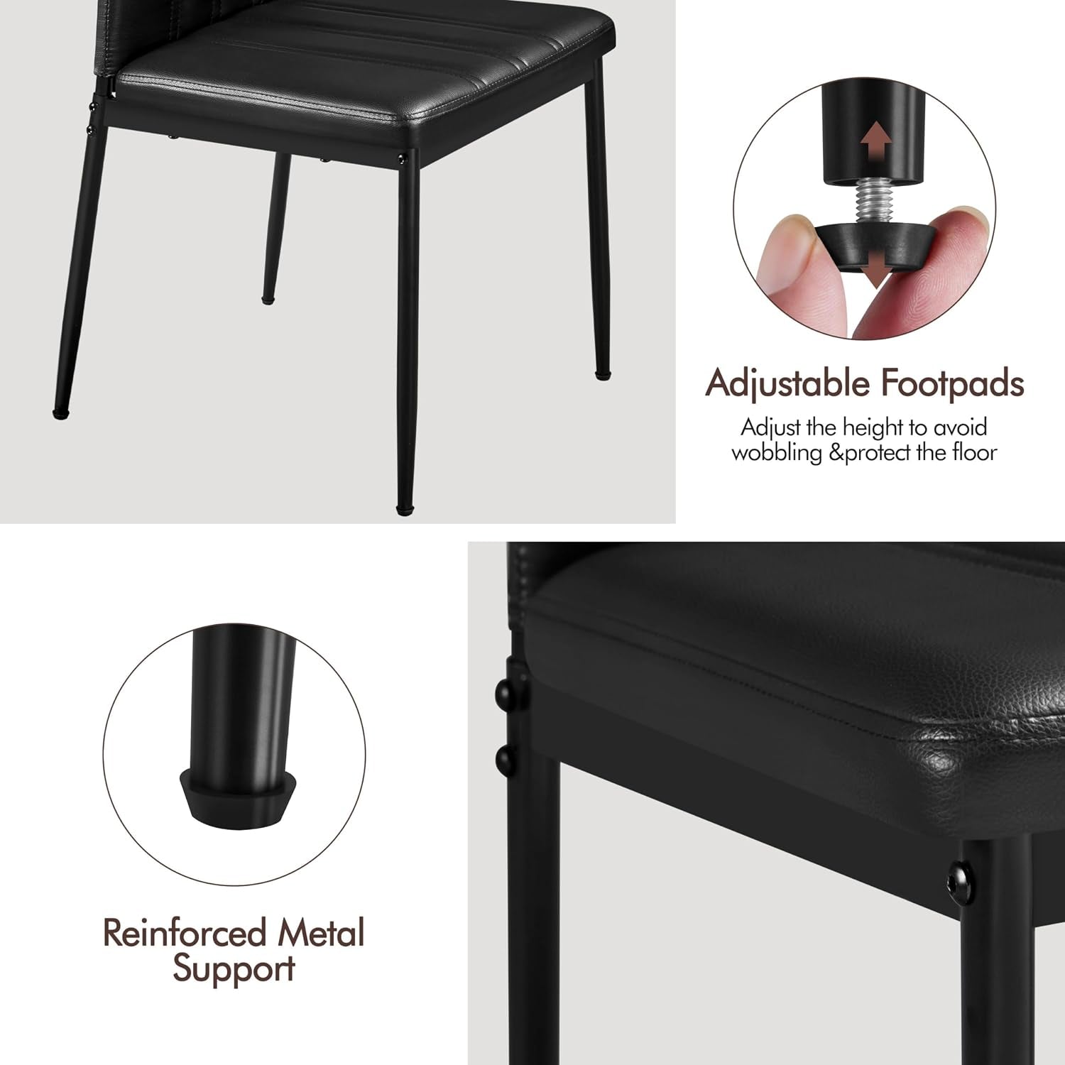 4Pcs Dining Chairs High Back PU Leather Petal Back Chairs Black | Upholstered Kitchen Chairs, Mid-Century Modern Armless Side Chairs with Sturdy Metal Legs for Dining Room Counter Kitchen