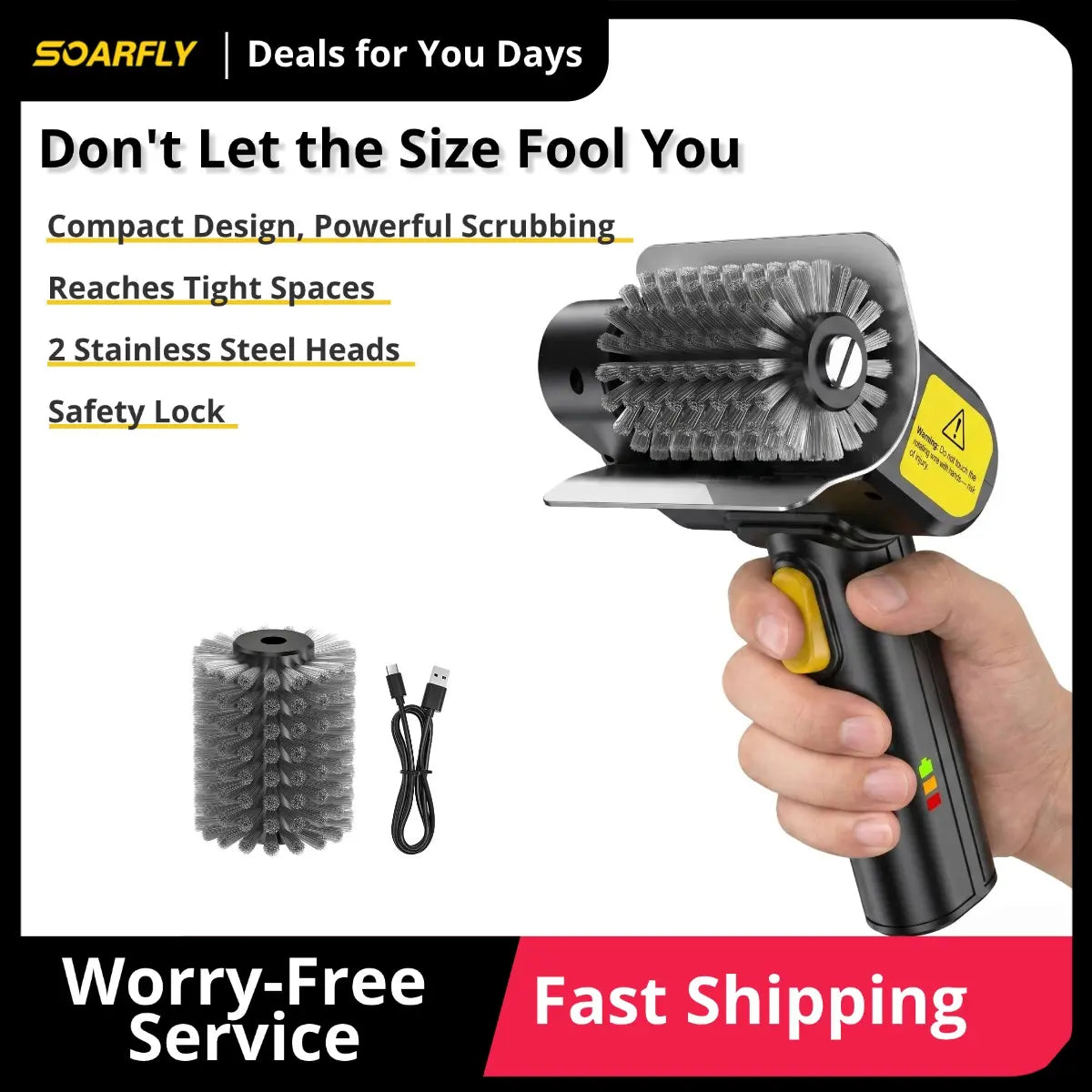 Electric Grill Brush, Rechargeable Cordless BBQ Cleaner with 600RPM Motor & Safety Locks, Includes Two 304 Stainless Steel Brush Heads, Compact Design for Narrow Spaces and Corners SOARFLY G9 Summerwins , Dealsforyoudays