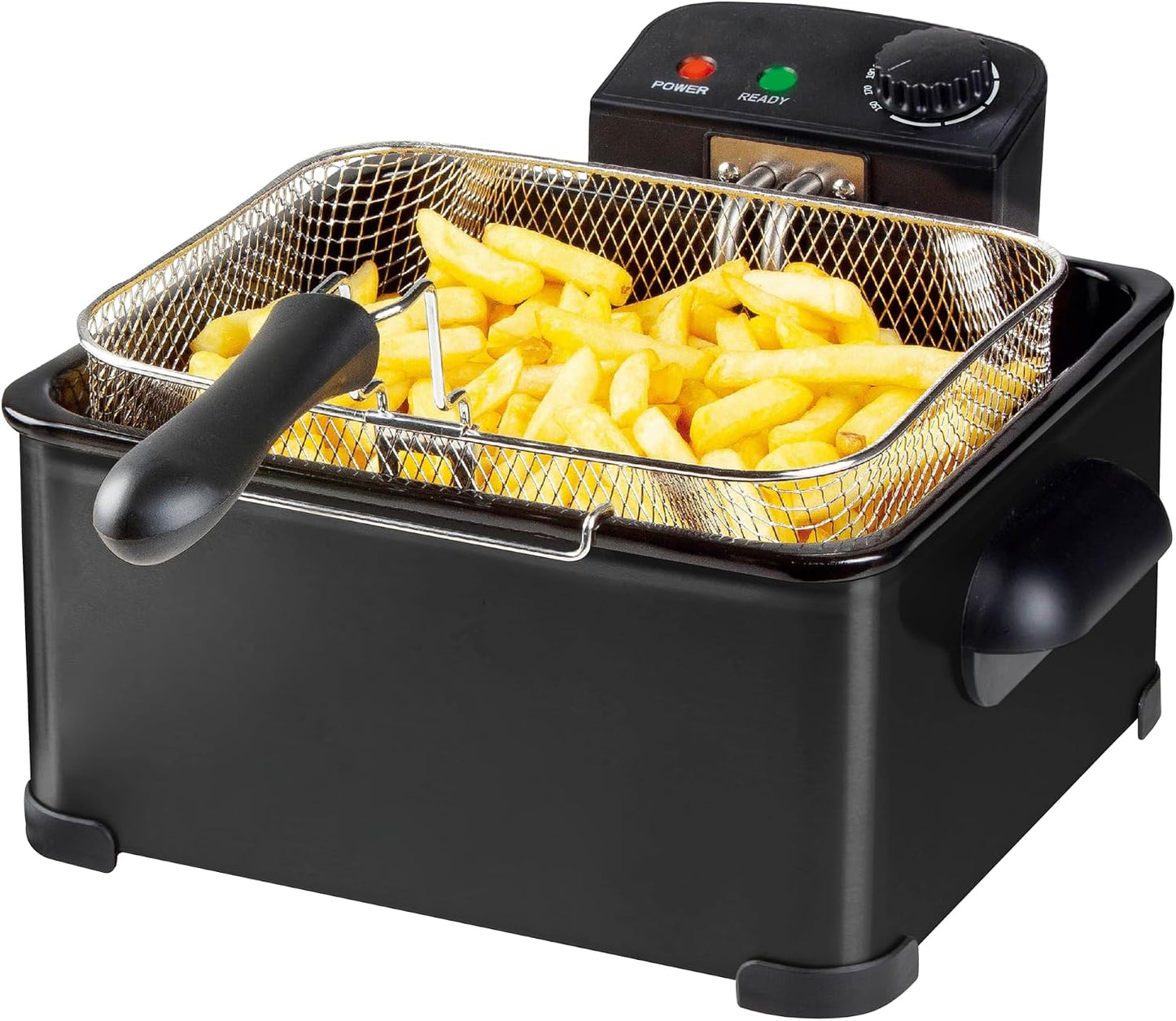 Deep Fat Fryer with Triple Baskets Large 5 Litre Deep Fryers Chip Pan with Viewing Window, 3 Chip Baskets, Adjustable Temperature Control, Stainless Steel, Black