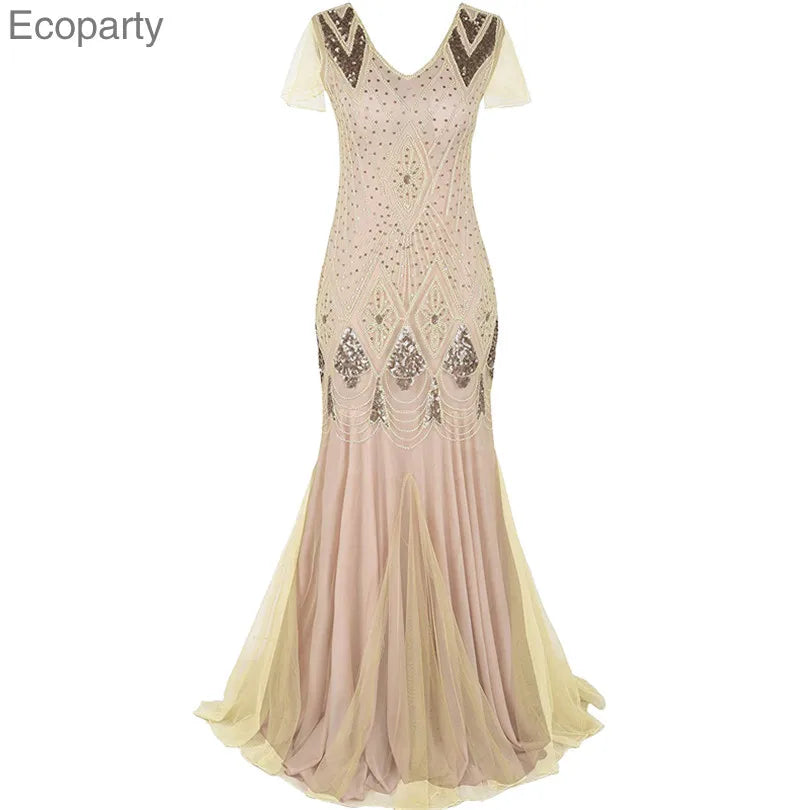 Women Sequins Glitter Gatsby Vintage Dress 1920S Retro Clubwear Elegant Ladies Halloween Party Cos Dresses Long Gowns Vestidos