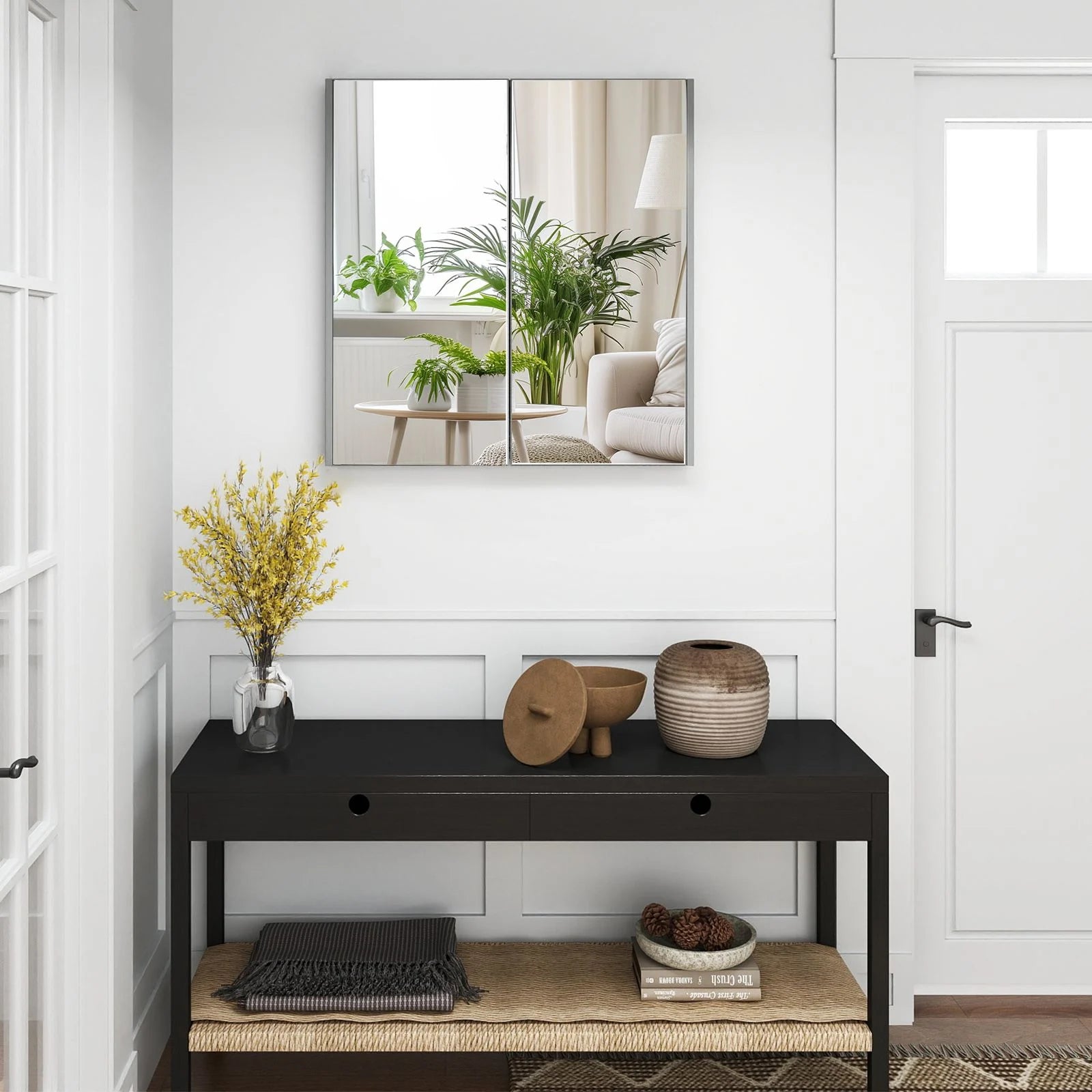 Sleek Medicine Cabinet with Double Mirrored Doors - Space-Saving Storage Solution for Your Bathroom