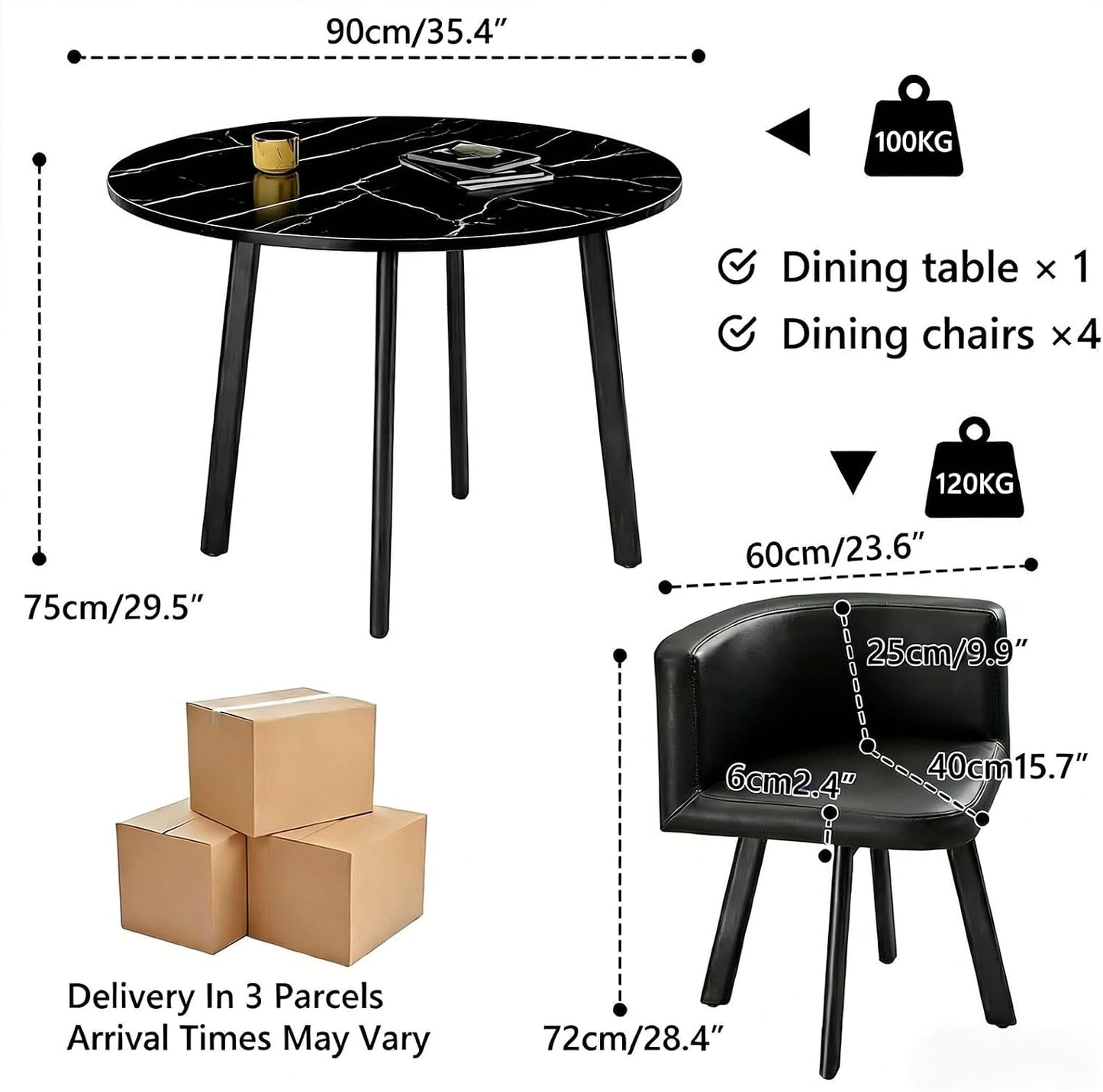Dining Table and Chairs Set 4, Modern Wooden Small Kitchen Dining Table with 4 Faux Leather Chairs for Small Space Home Apartment, Living Room Office