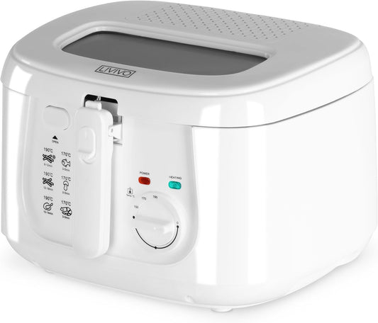 2.5L Deep Fat Fryer – Electric Chip Fryer with Non-Stick Coating, Viewing Window, Built in Odour Filter and Removable Lid for Easy Cleaning – Compact Deep Fat Fryers Easy Clean - White