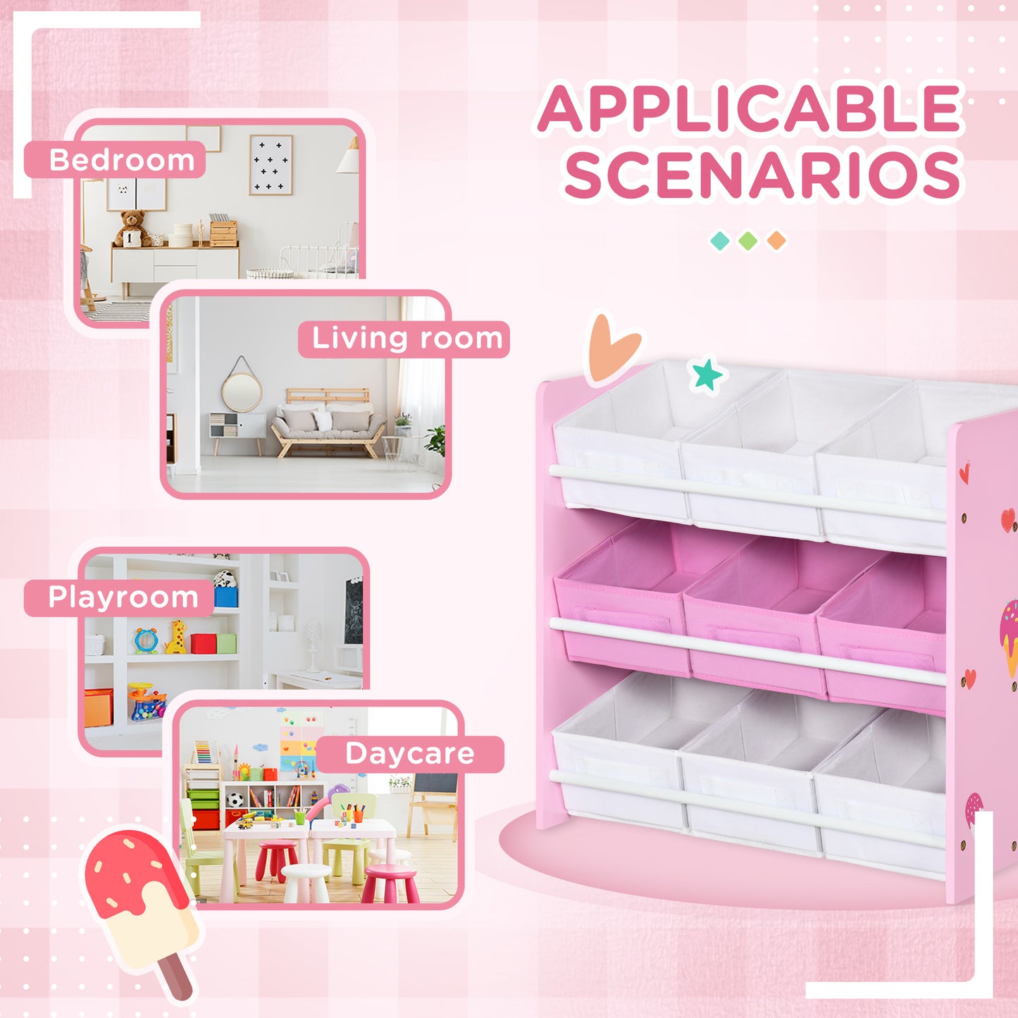 Kids Storage Unit W/ Nine Removable Baskets, for Nursery, Playroom