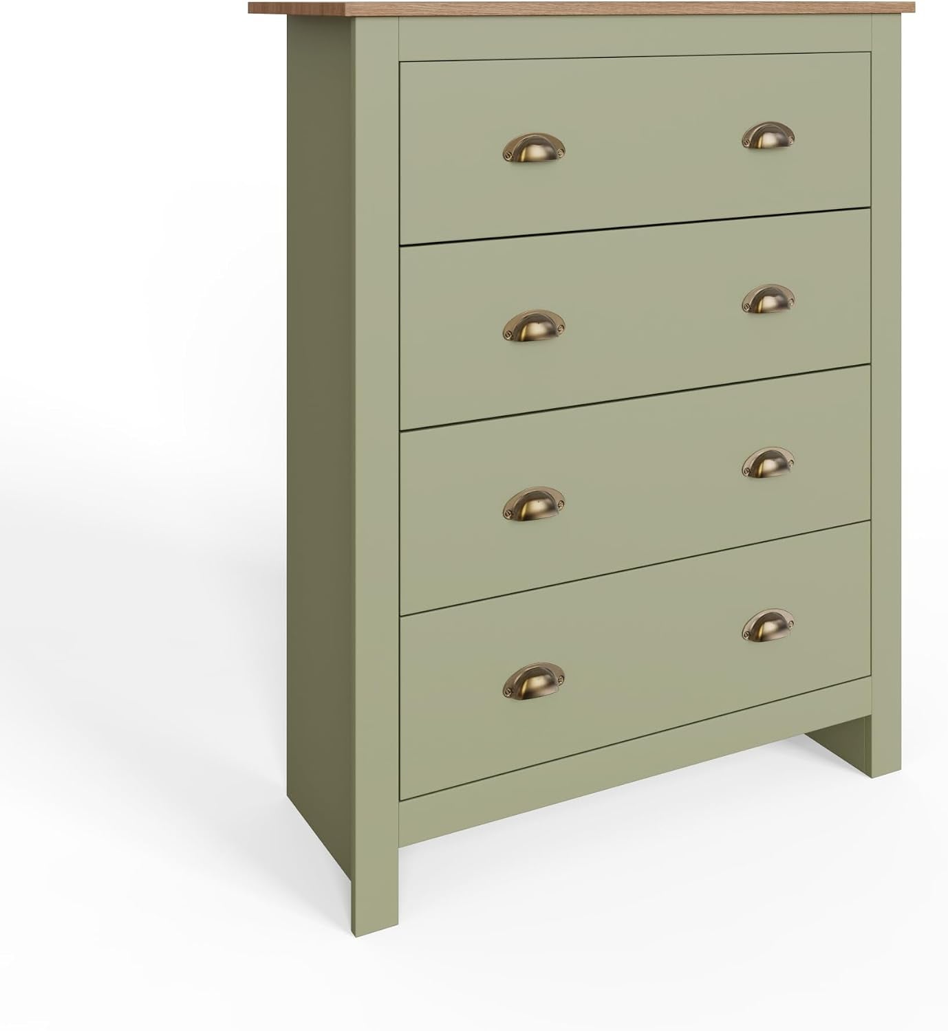 4 Piece Bedroom Furniture Set with 3 Door Wardrobe, 4 Drawer Chest & 2 Bedside Tables, Shaker Style Bedroom Storage Set with Oak Effect Tops
