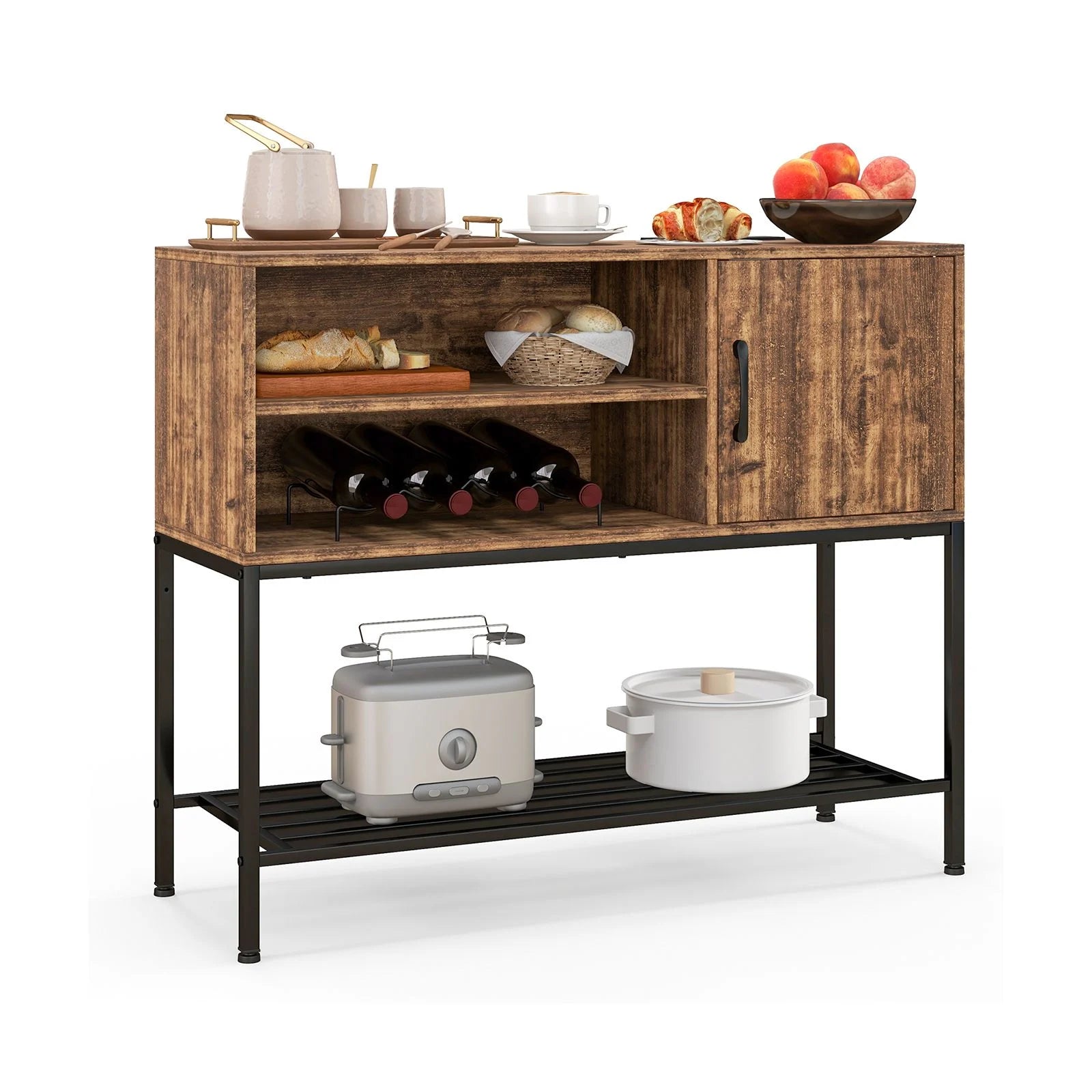 Sideboard Buffet Cabinet with Wine Racks and Storage Shelves