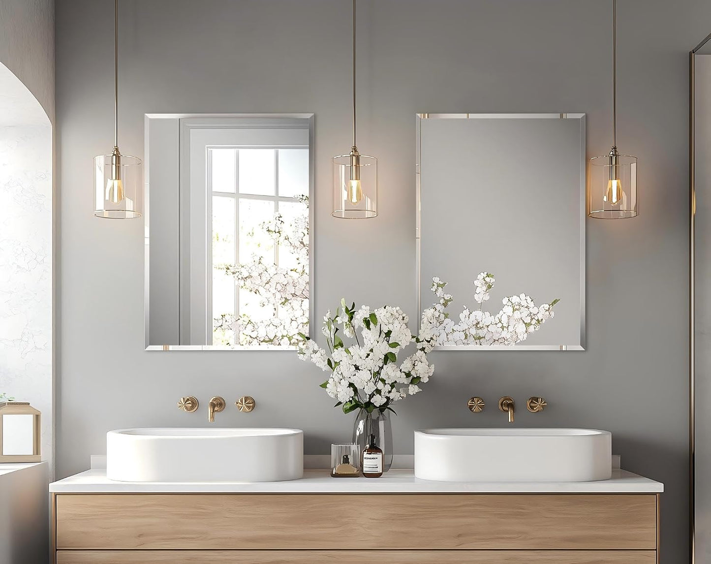 Medium Frameless Bathroom Wall Mirror 80 X 60Cm Plain Edge Silver | High Clarity Distortion Free Rectangle Wall Mirrors with 3 Hangers for over Sink Vanity, Hanging Vertically or Horizontally