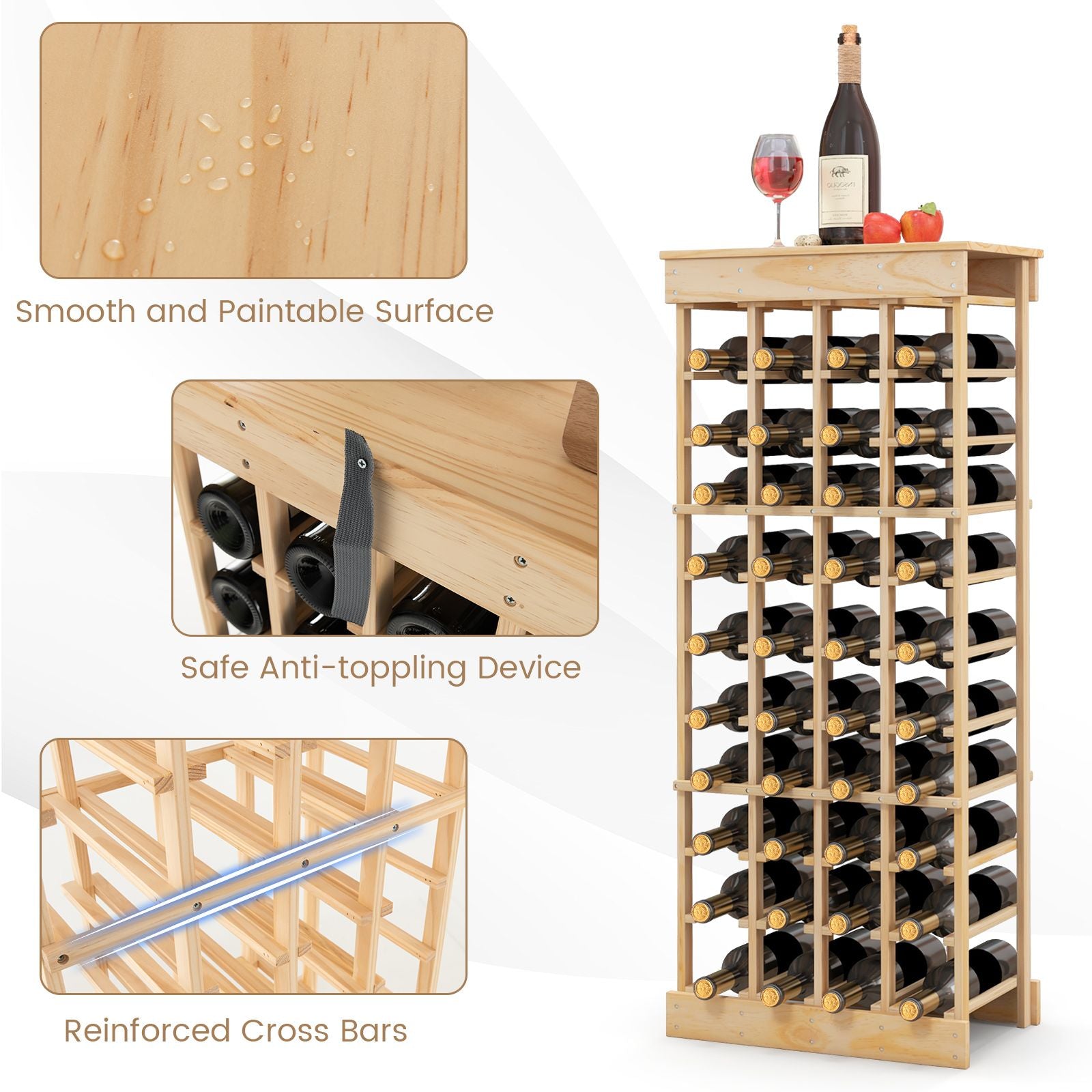 40-Bottle Freestanding Wine Rack Storage Shelf with Tabletop