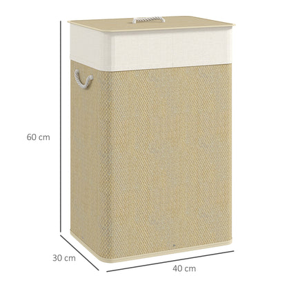 Bamboo Laundry Basket with Lid, 72L Laundry Hamper with Rope Handles, Washing Basket with Removable Washable Liner Bag for Bathroom, Bedroom, Nature Wood Finish