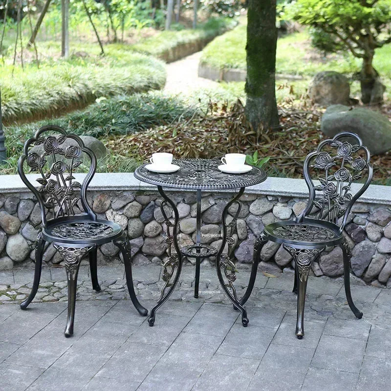 Italian Waterproof Iron Garden Furniture Sets Cast Aluminum Sun-Proof Courtyard Villa Outdoor Table and Chair Set