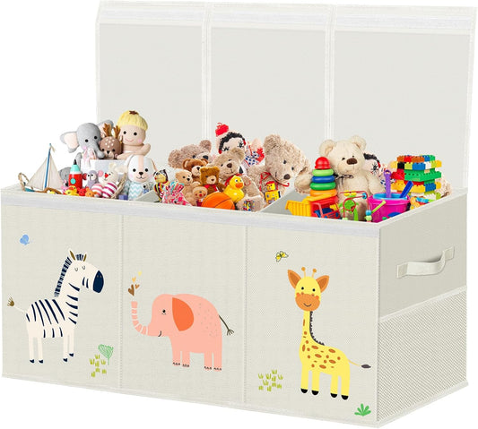 Extra Large Toy Box Storage for Boys Girls - Collapsible Toy Chest Organizer for Kids,Toy Bin Container with Lid and Handles for Clothes,Blanket,Nursery,Playroom,Bedroom,Stuffed Animals,Quilt(Beige)