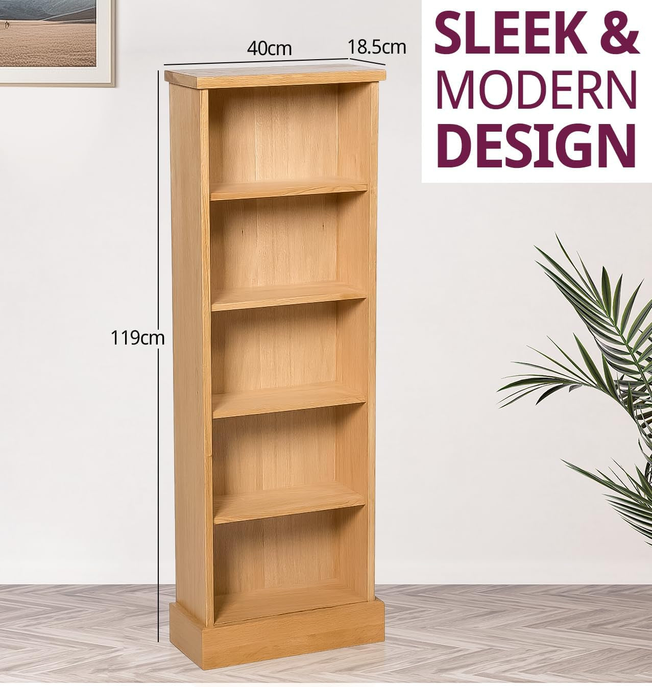 Waverly Solid Wooden Oak DVD Storage Cabinet 5-Tier | Brown Solid Wood DVD Rack Holds 120 Dvds, Media CD Shelf Unit, Light Oak Furniture for Living Room, Office Use or Hallway
