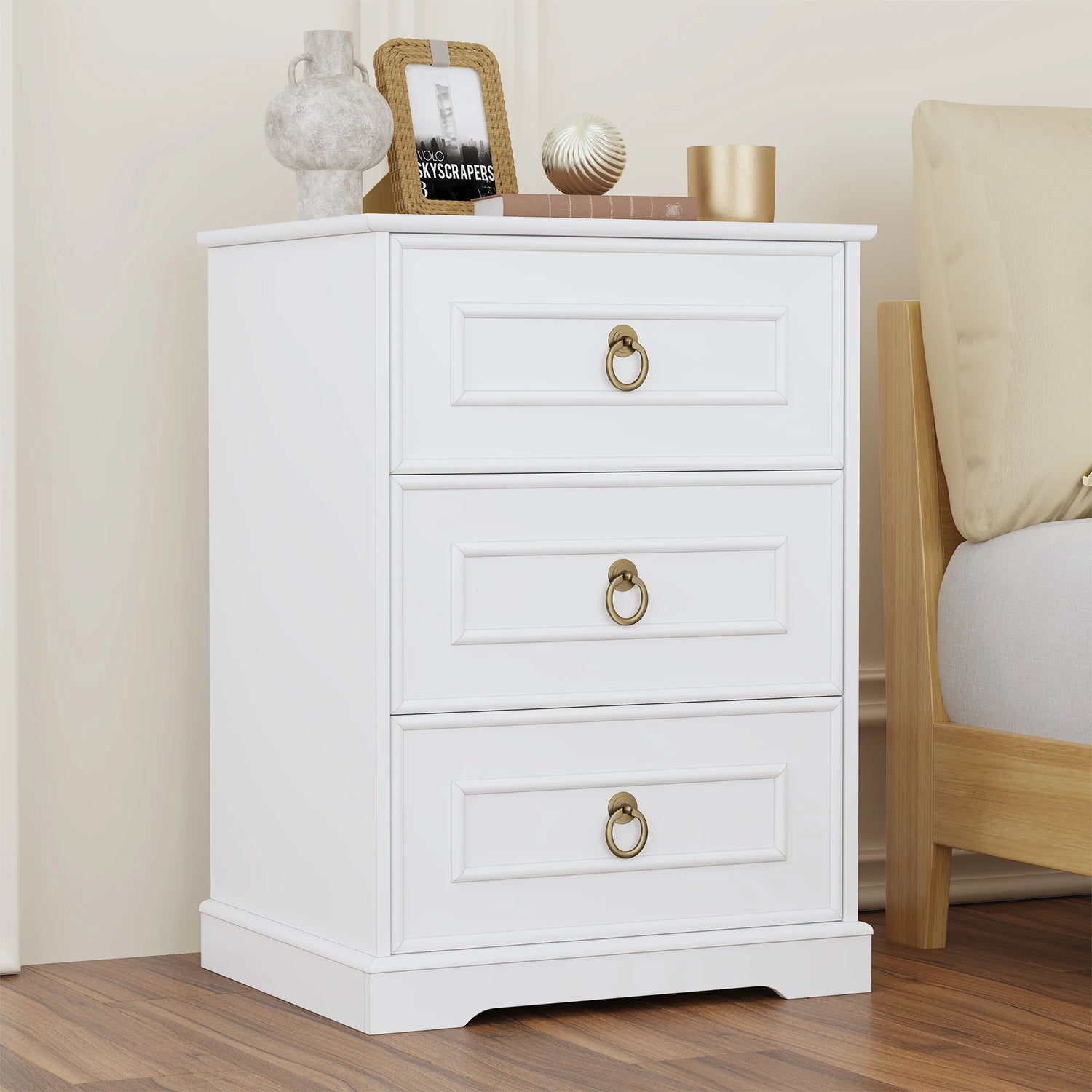 Bedside Tables with 3 Drawers, Bedroom Nightstand, Small Chest of Drawers, Side End Table 45.5X38X64 Cm