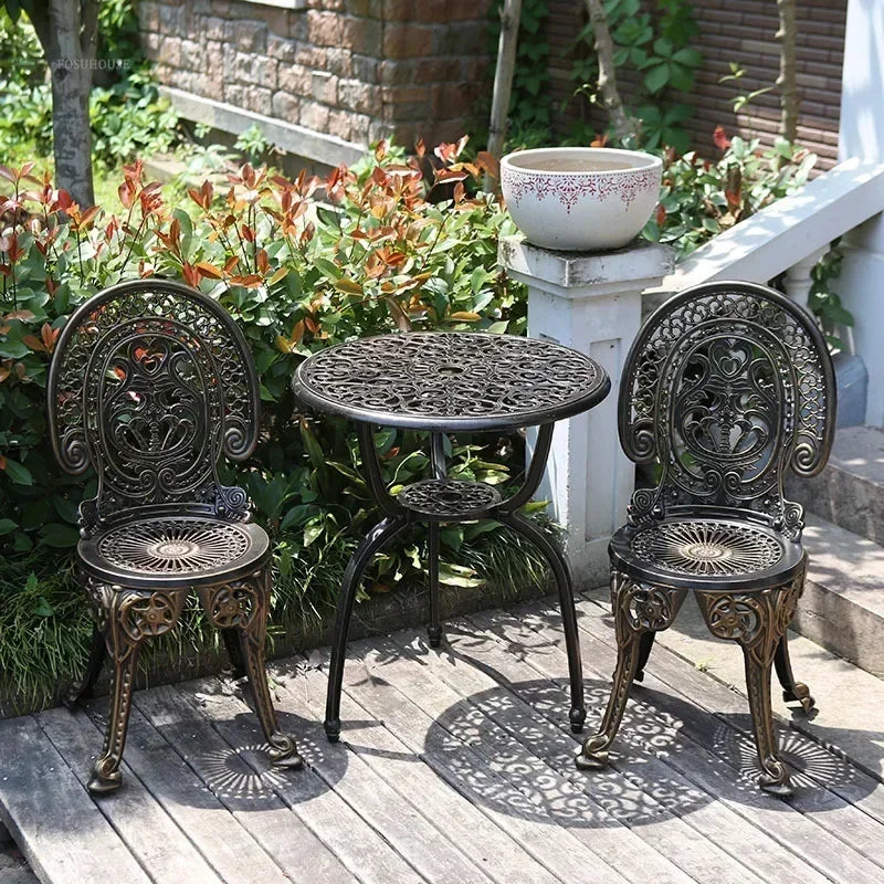 Italian Waterproof Iron Garden Furniture Sets Cast Aluminum Sun-Proof Courtyard Villa Outdoor Table and Chair Set