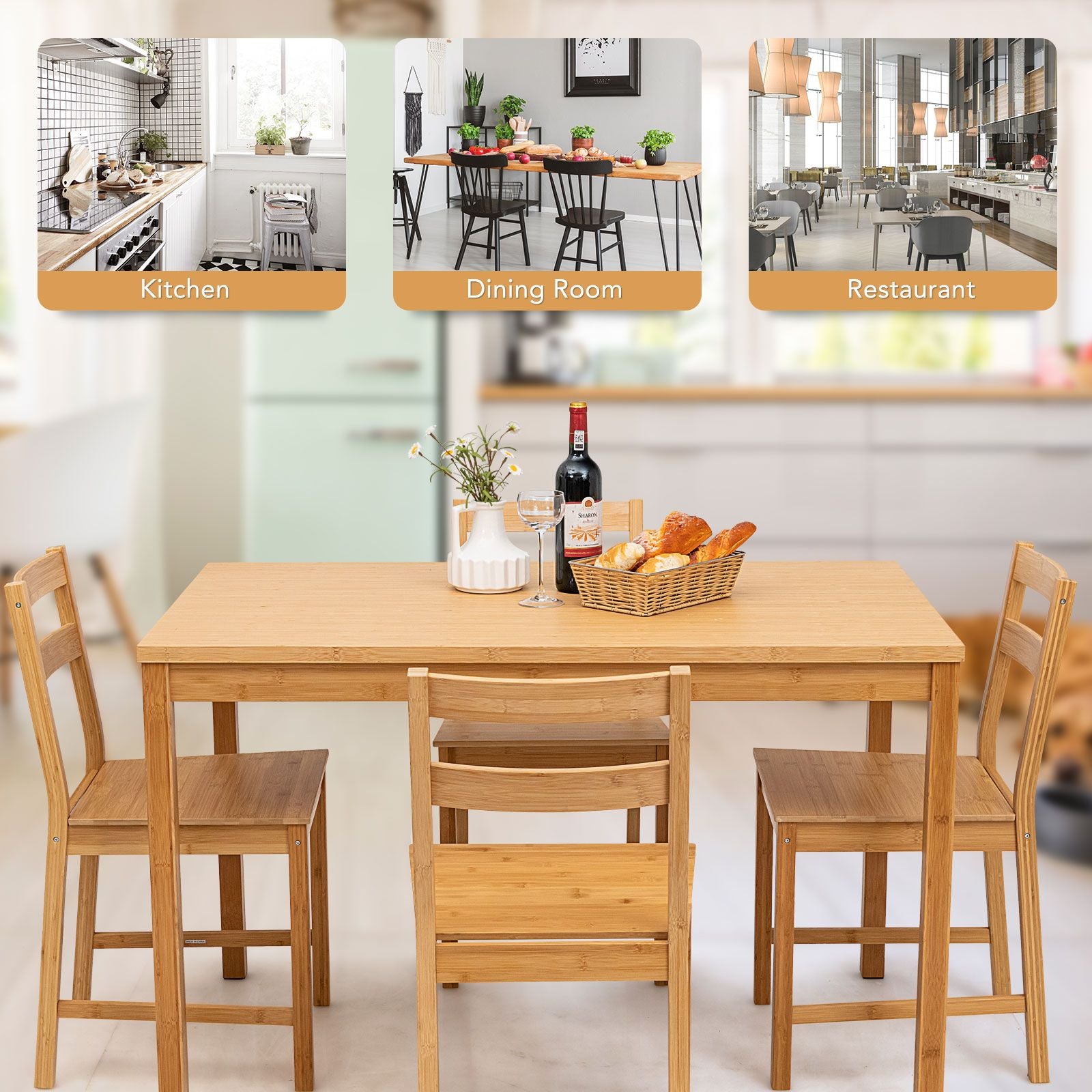 Pieces Dining Room Set with Non-Slip Foot Pads