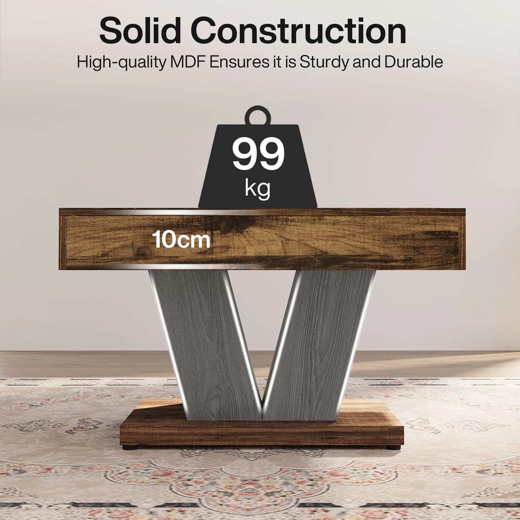 80Cm Square Coffee Table in Rustic Brown & Black - Modern Wooden Centre Table for Living Room