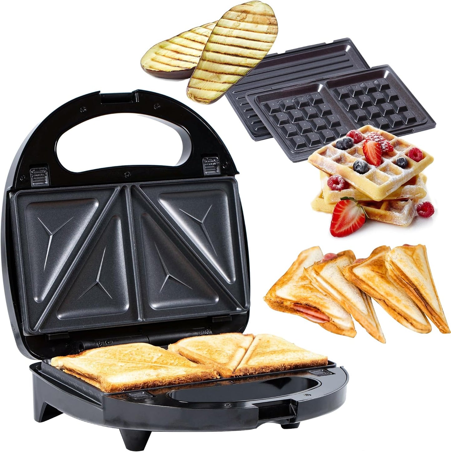 Ultimate 3-in-1 Belgian Waffle Maker & Sandwich Press – Versatile Toastie Maker with Removable Plates, Cool-Touch Handle & Indicator Lights – 750W Multi-Function Grill for Perfect Waffles, Sandwiches & Paninis