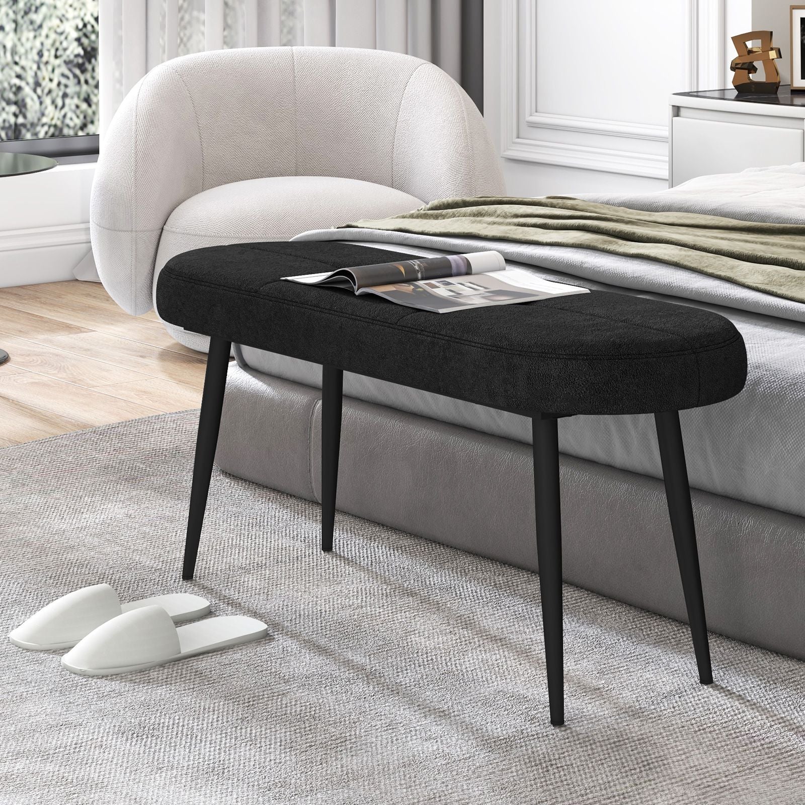 113 Cm Ottoman Bench with Sponge Padded Cushion for Entryway Living Room Foyer