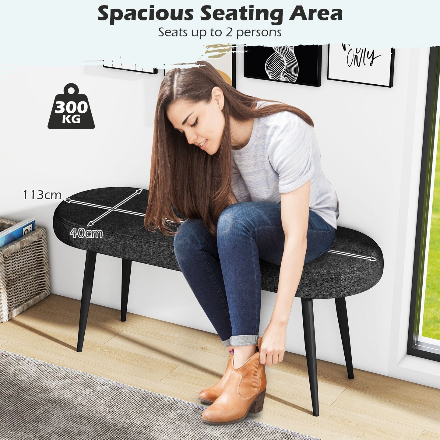 113 Cm Ottoman Bench with Sponge Padded Cushion for Entryway Living Room Foyer