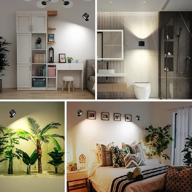 LED Wall Light Rechargeable Touch Double Head Wall Lamp 360° Rotation Wireless Remote Control LED Spotlight for Bedroom Lighting